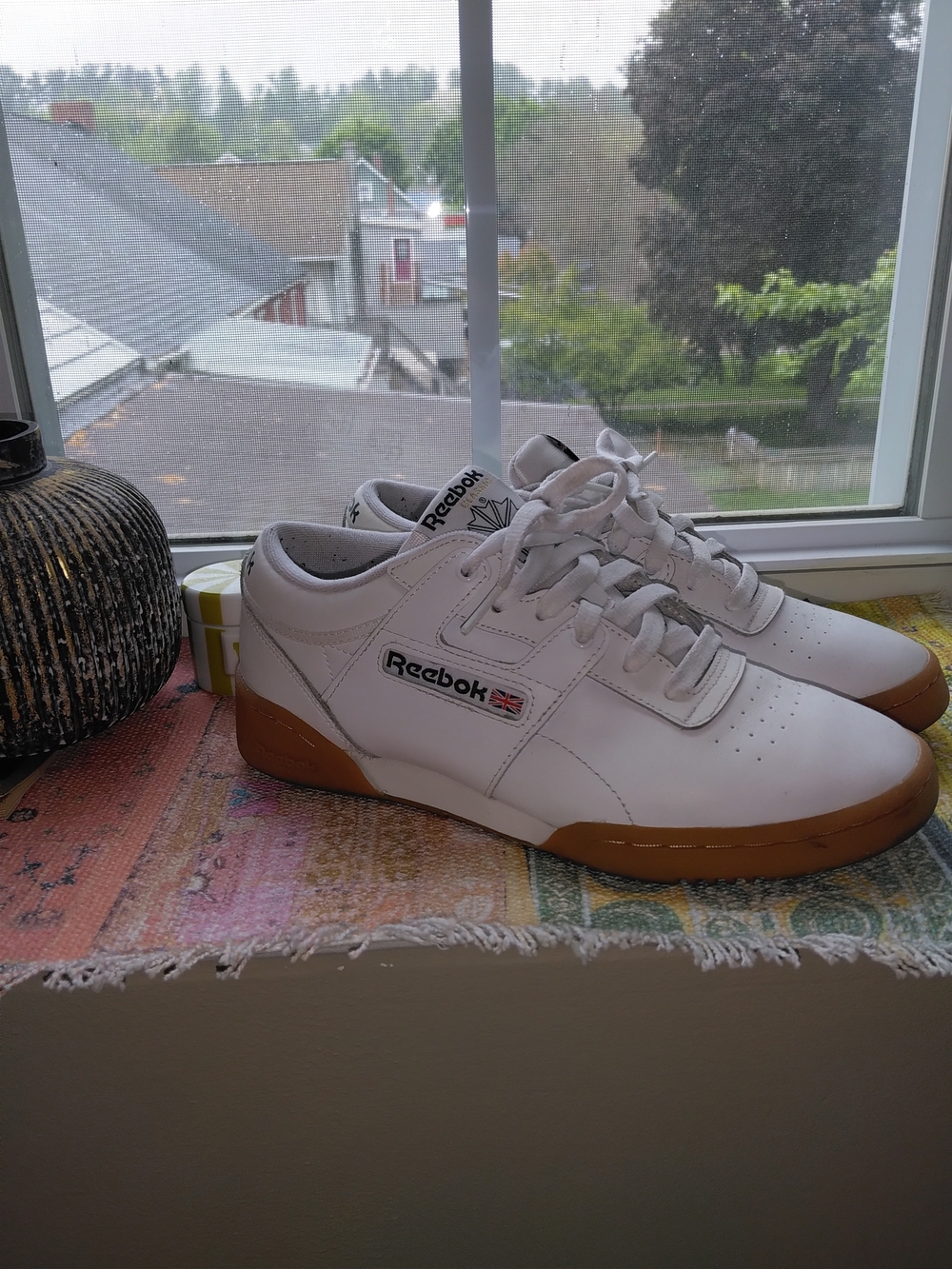 Reebok Men’s Classic White Leather Sneakers with Gum Sole